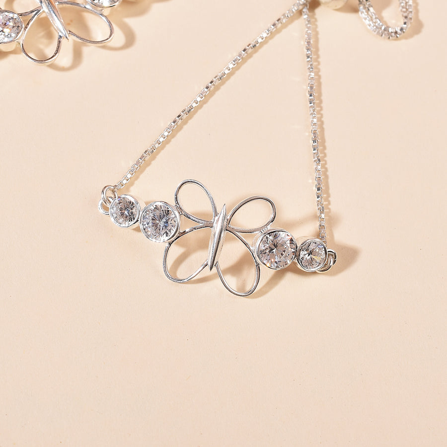 Cubic Zircon Butterfly Silver Rakhi & Bracelet Combo