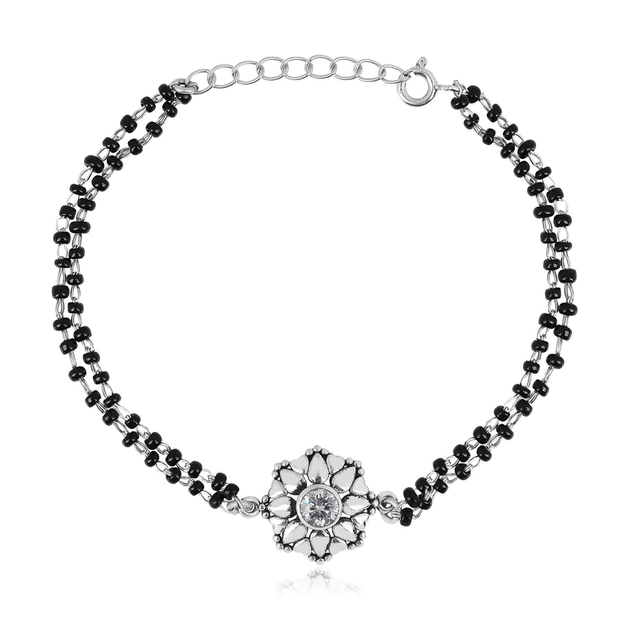 925 Silver Oxidized Floral Mangalsutra Bracelet