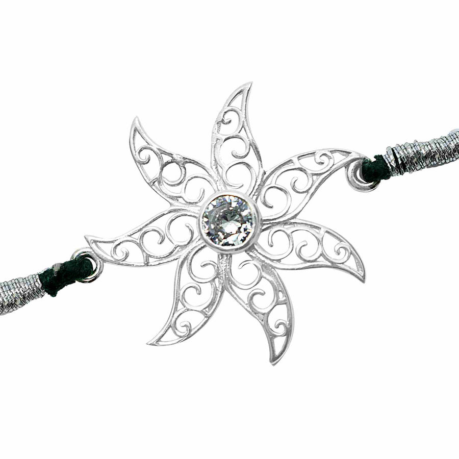 Lily Flower Silver Rakhi