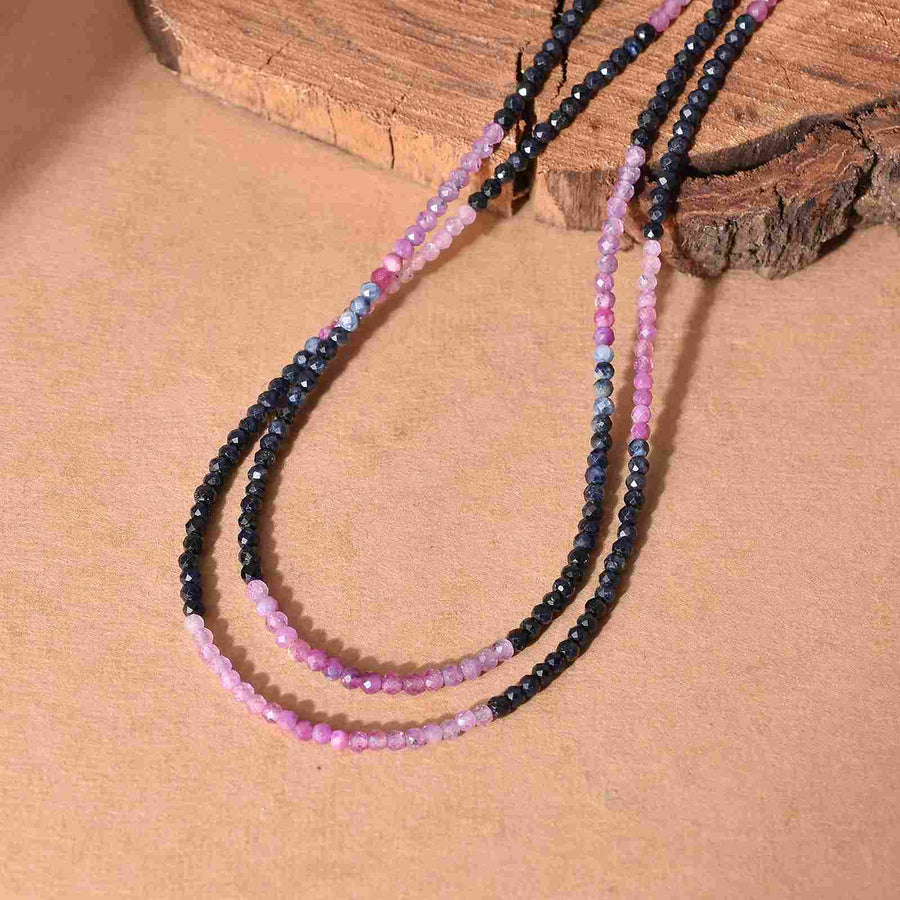 Multi Sapphire Double Layer Natural Beaded Necklace