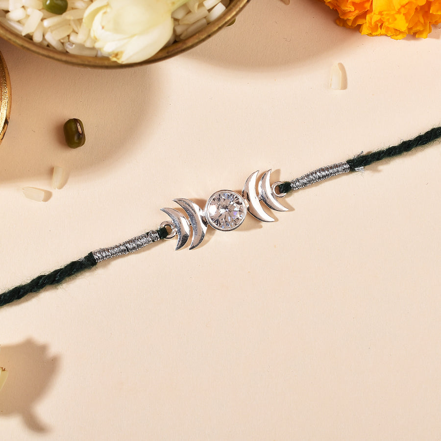 Zirconia Moon Silver Rakhi & Bracele Combo
