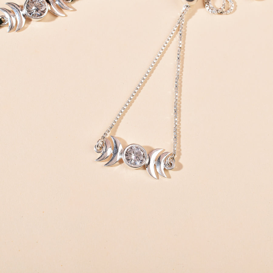 Zirconia Moon Silver Rakhi & Bracele Combo