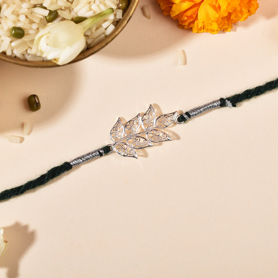 Tree Leaves Silver Rakhi & Bracelet Combo