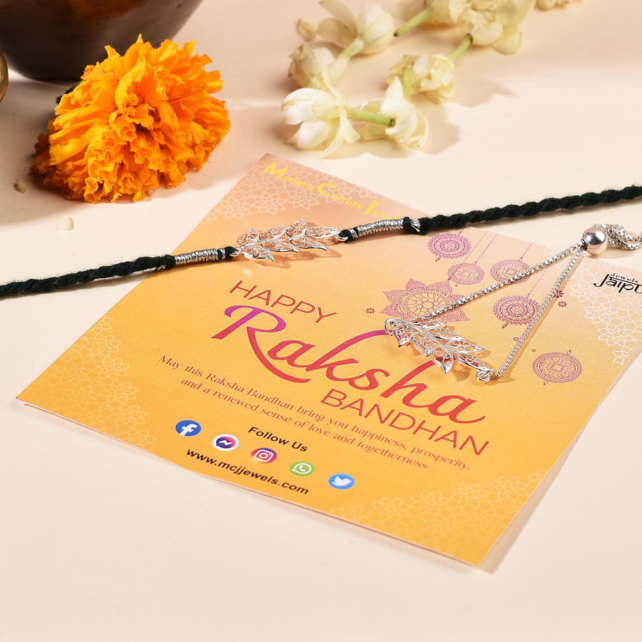 Tree Leaves Silver Rakhi & Bracelet Combo
