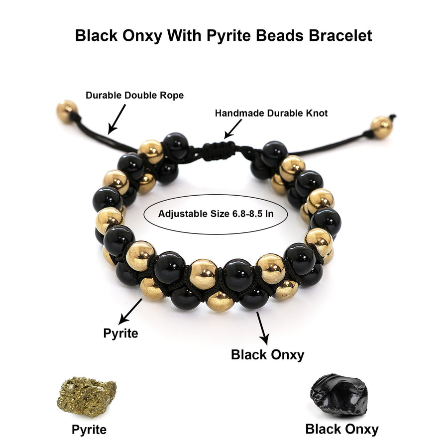Pyrite Stone With Black Onyx Beads Bracelet Size