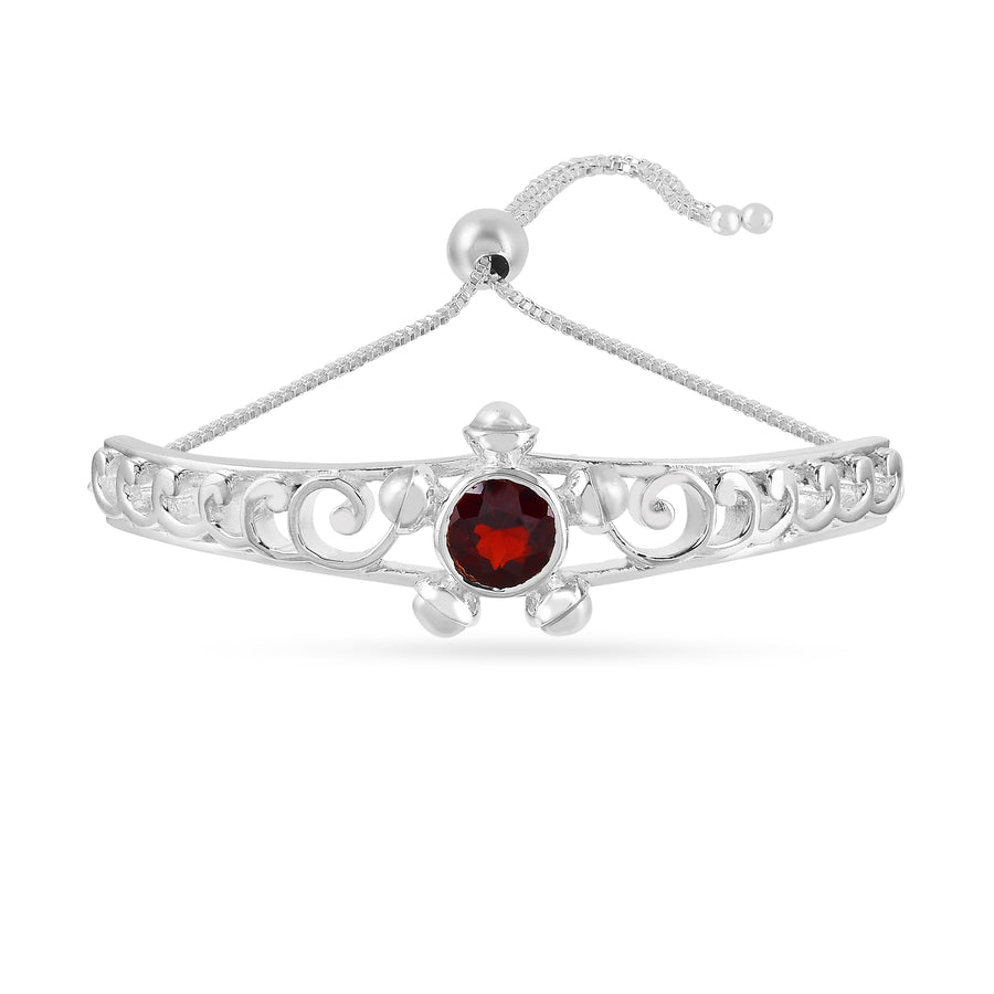 Red Garnet With Adjustable Chain 925 Silver Bracelet