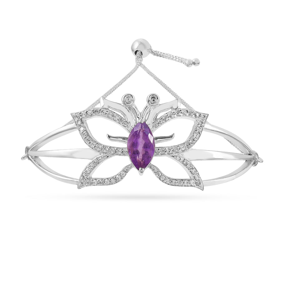 Amethyst Tropical with CZ Adjustable Chain Silver Bracelet