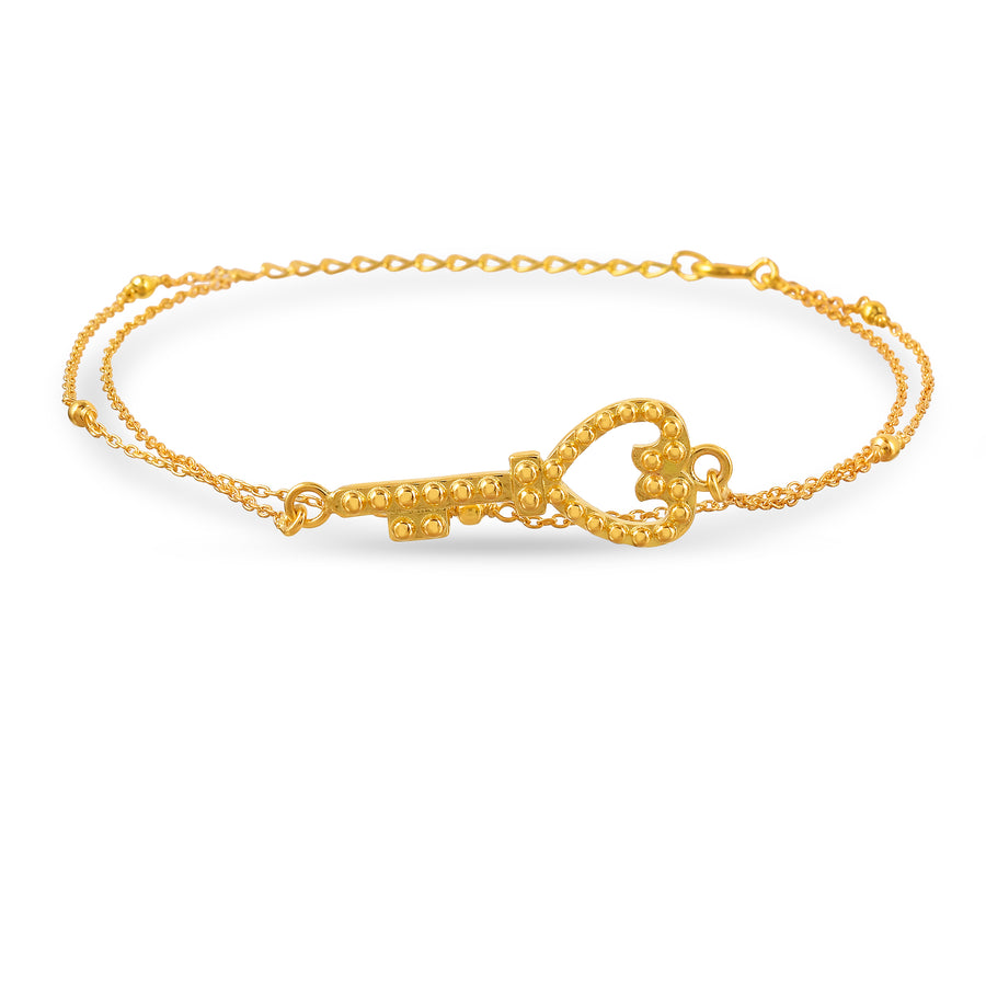Love Key Dual Chain Gold Plated 925 Silver Bracelet