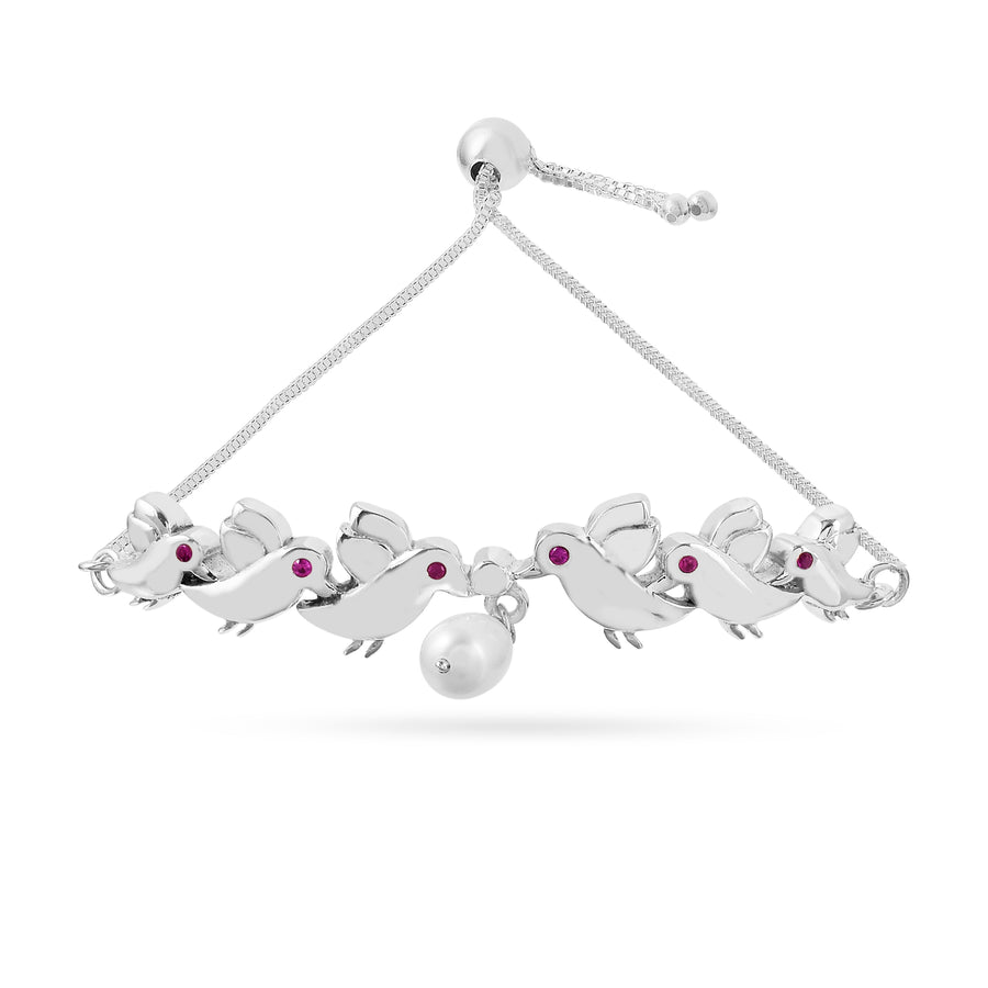 Parrot Pearl Drop Adjustable Chain 925 Silver Bracelet