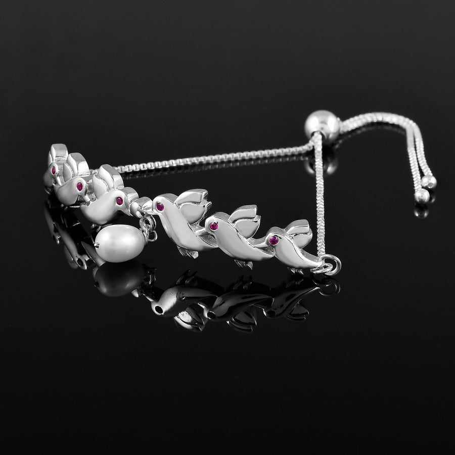 Parrot Pearl Drop Adjustable Chain 925 Silver Bracelet