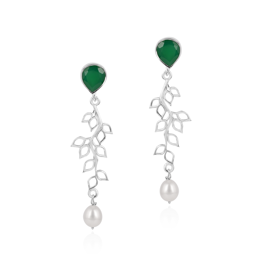 925 Silver Green Foliage 925 Silver Dangling Earrings
