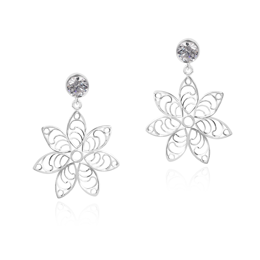 Stella Floral 925 Silver Drop Earrings