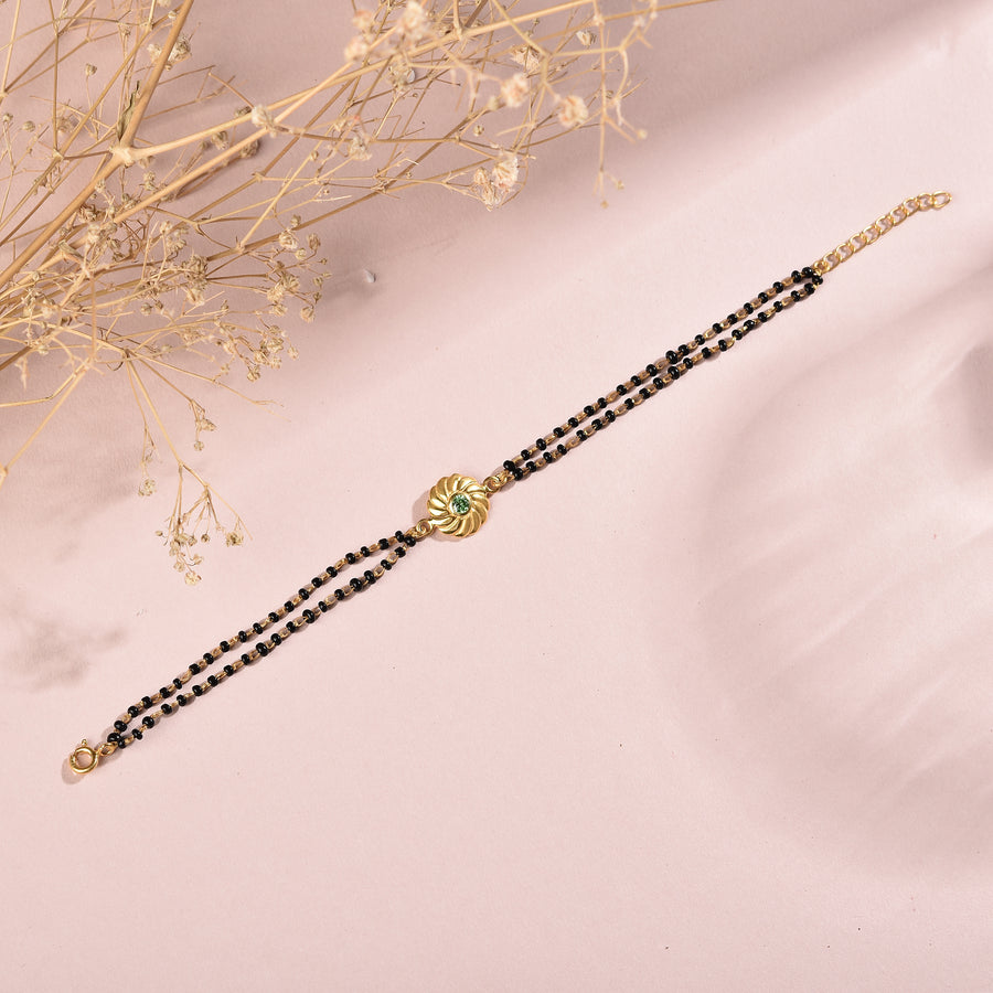 Gold-Plated Mangalsutra Bracelet with Tiny Flower Charm