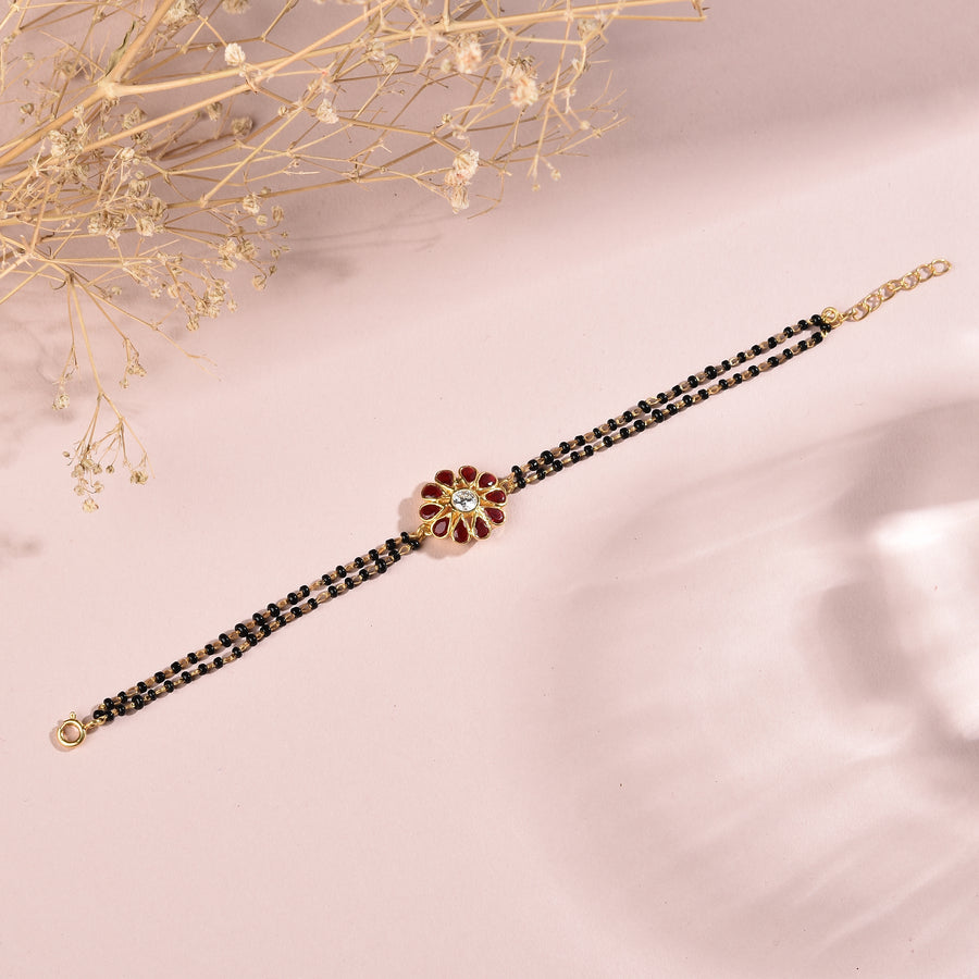 Red Stones on Petals Mangalsutra Bracelet