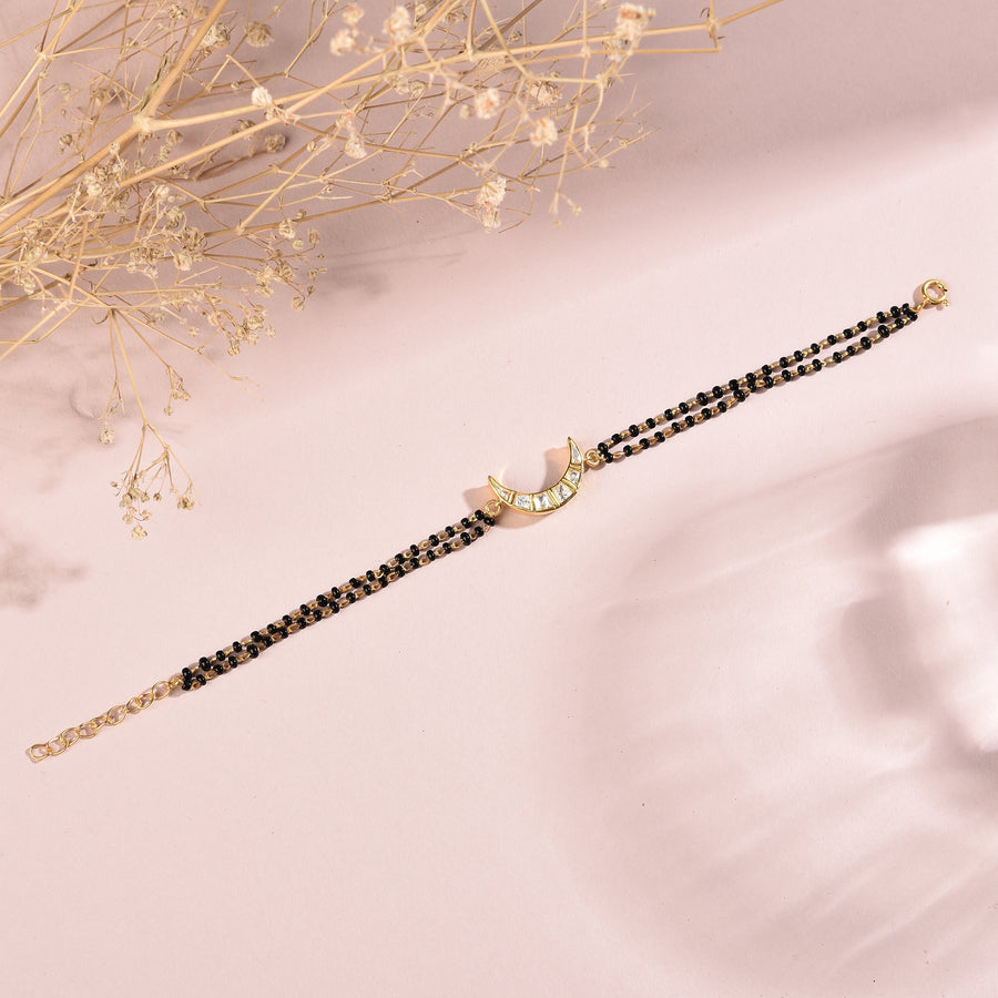 Half Crescent Moon Polki Charm Mangalsutra Bracelet