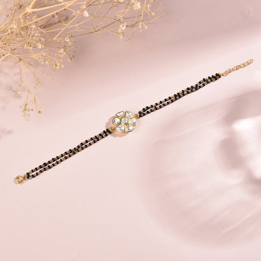 Moissanite Polki Flower Cluster Mangalsutra Bracelet