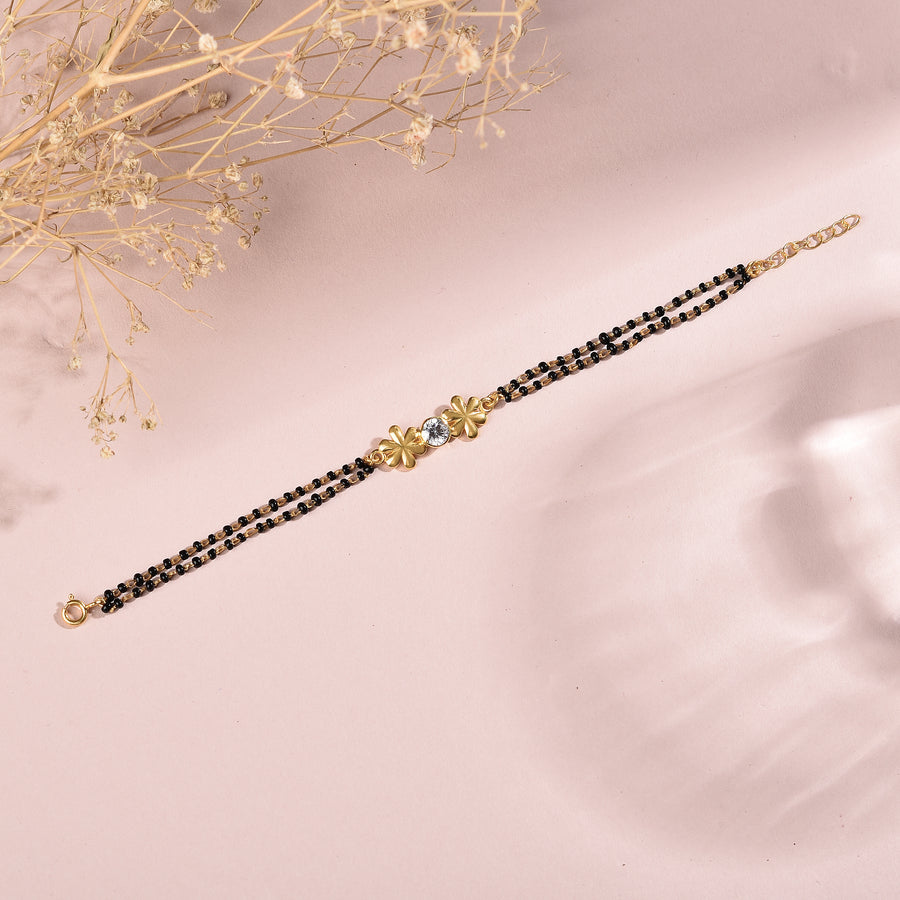 925 Silver Twin Flower Charm Mangalsutra Bracelet
