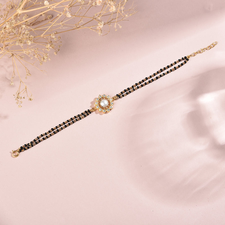 CZ-Studded Petals & Pearl Center Mangalsutra Bracelet