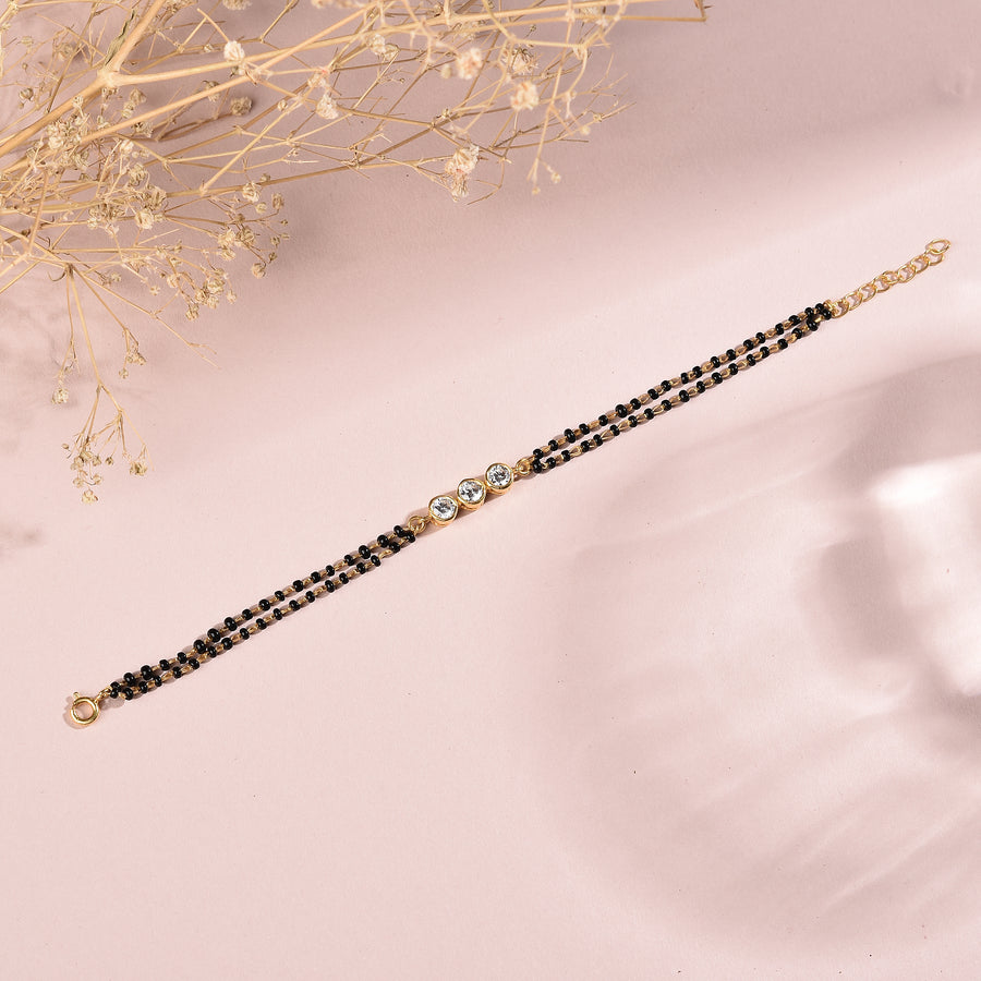 Gold-Plated Minimal CZ 3-Dot Mangalsutra Bracelet