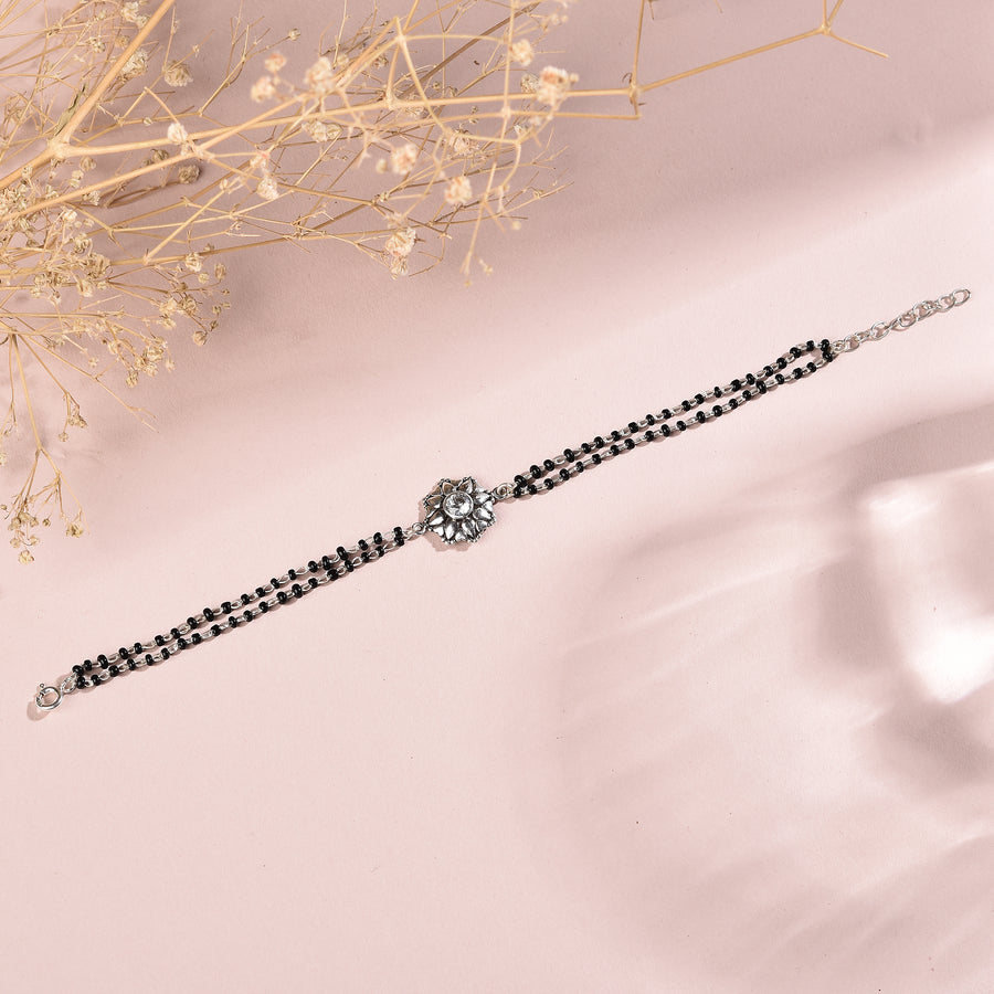 925 Silver Oxidized Floral Mangalsutra Bracelet