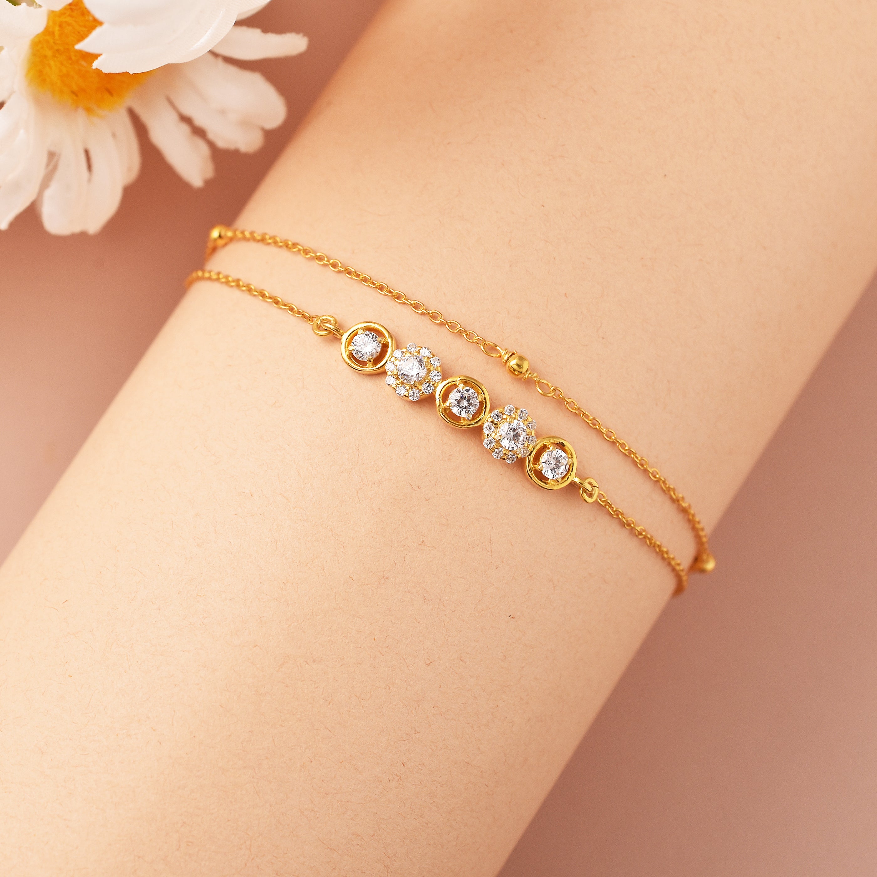 Pretty Woman CZ Dual Chain Gold Plated Silver Bracelet – MCJ Jewels