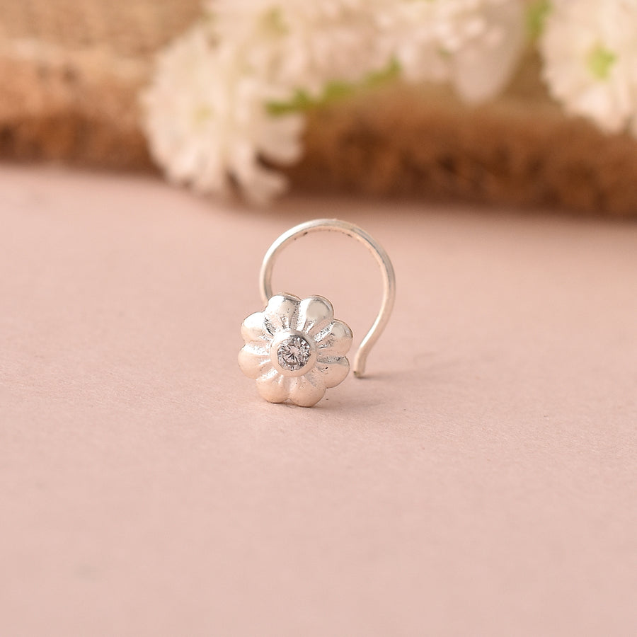Cubic Zirconia Bloom 925 Silver Nose Pin