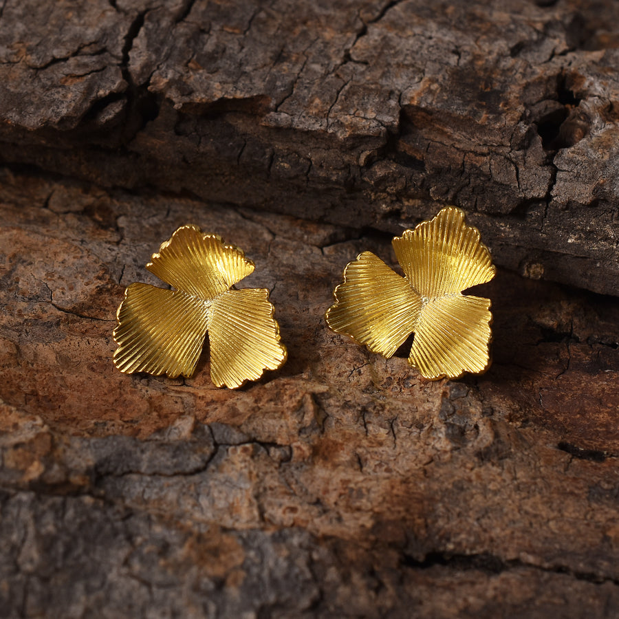 Maple Leaf 925 Silver Gold Plated Stud Earrings