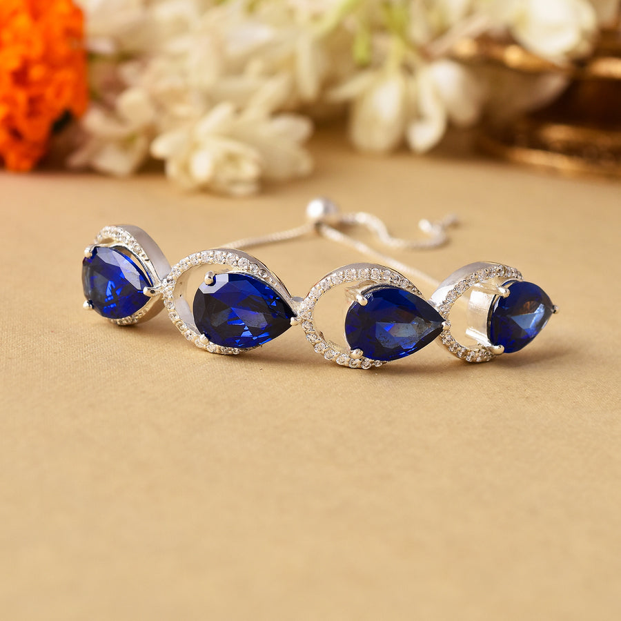 Eminent Blue Stone 925 Silver Adjustable Chain Bracelet