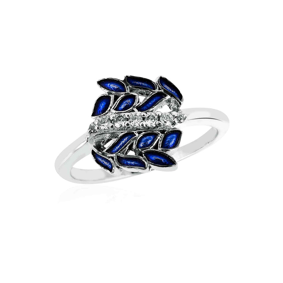 Blue Leaf Enamel Zirconia 925 Silver Ring