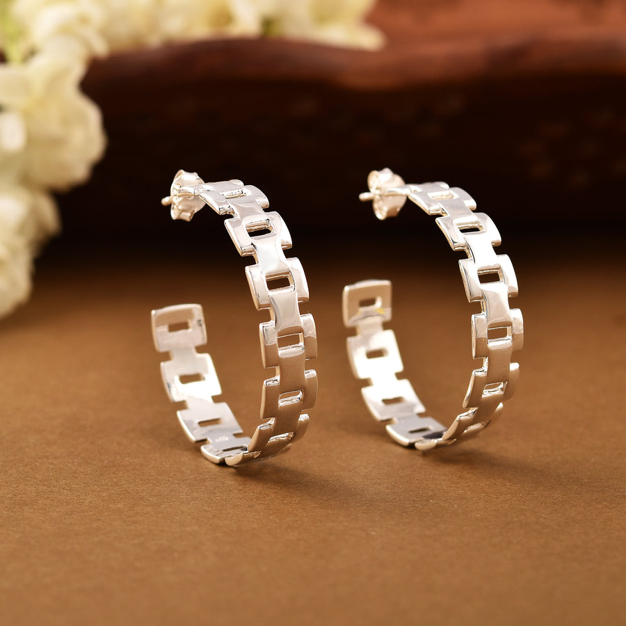 Chain Link Fine 925 Silver Hoop earrings