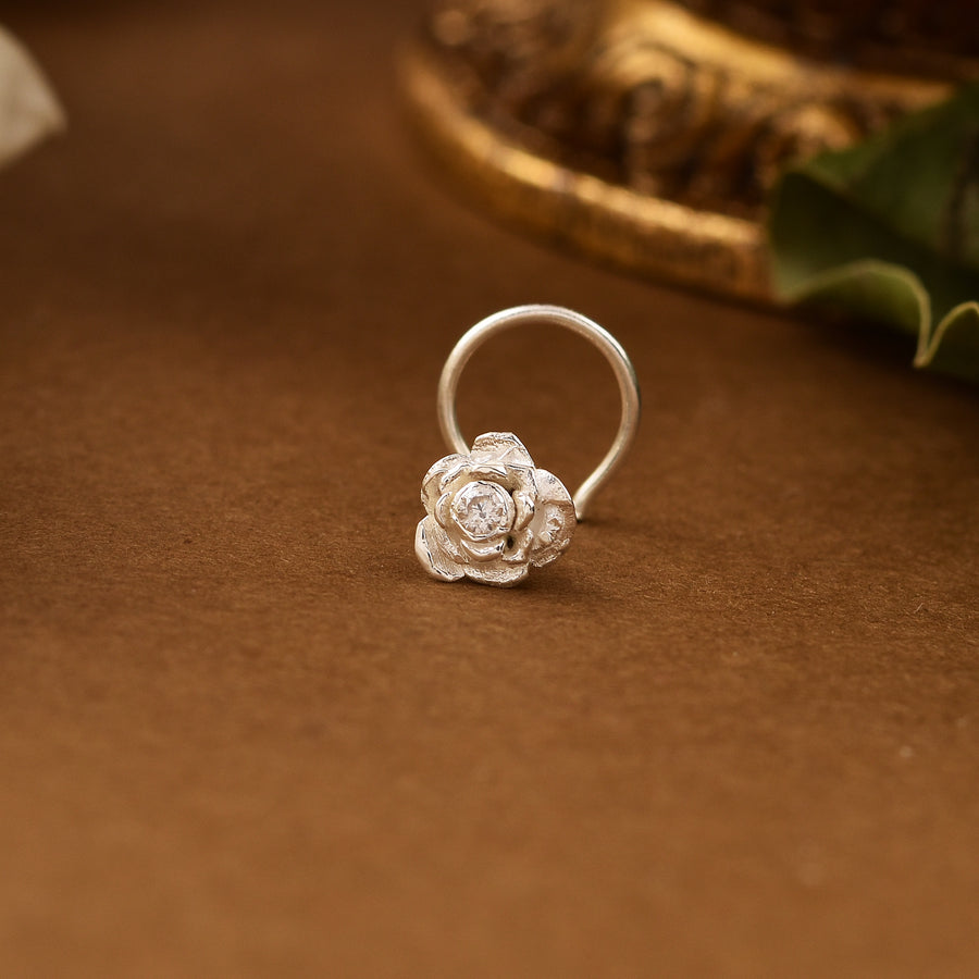 Rose Cubic Zirconia 925 Silver Nose Pin