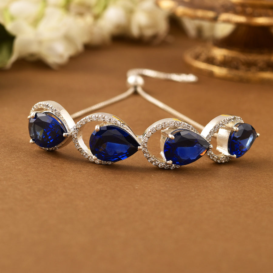 Eminent Blue Stone 925 Silver Adjustable Chain Bracelet