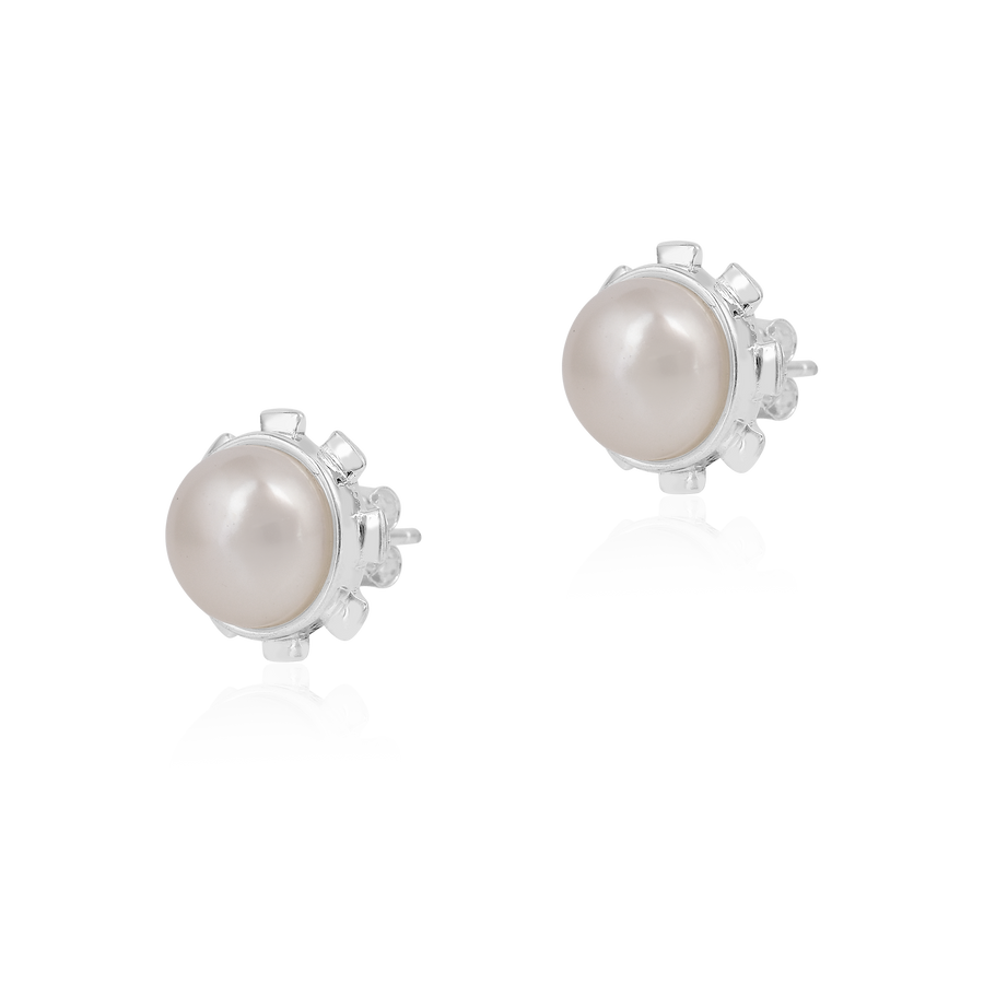 Petite Flower Pearl 925 Silver Stud Earrings