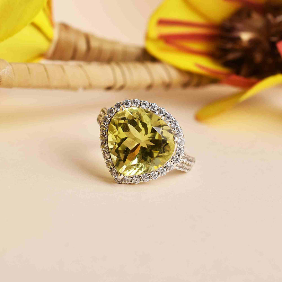 Green Gold Zircon Engagement Silver Ring