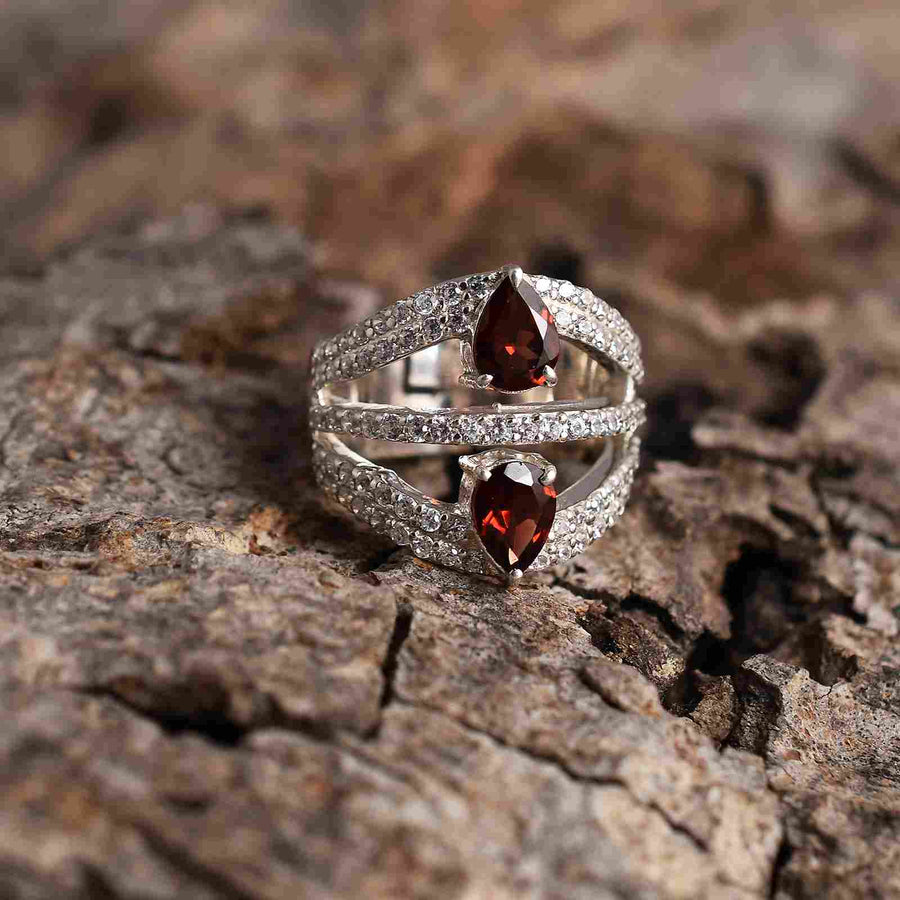 Red Garnet Zirconia Silver Ring