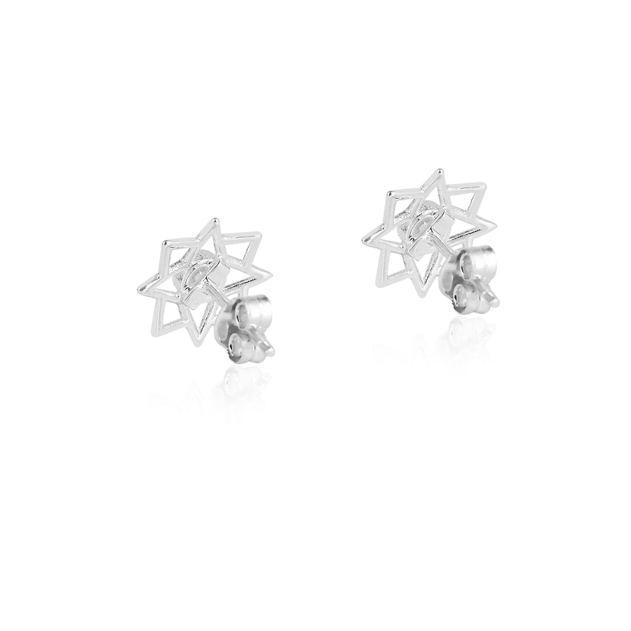 Spikey Star Cubic Zirconia Silver Stud Earrings