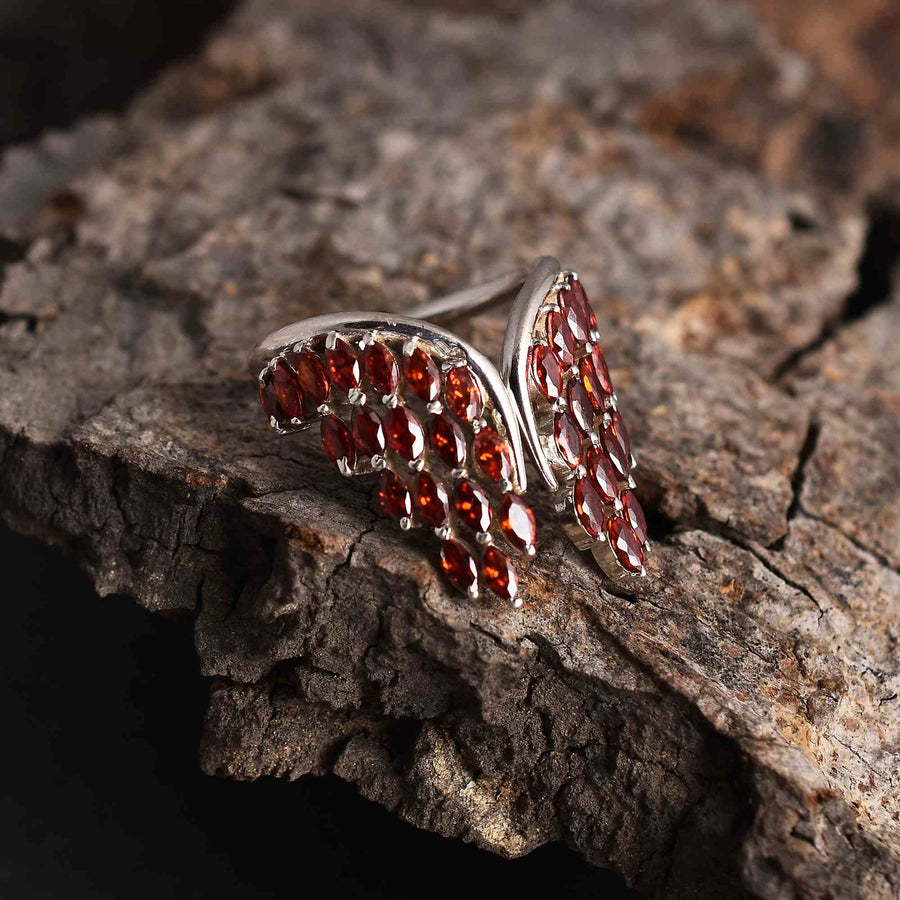 Marquis Red Garnet Butterfly Wings Silver Ring