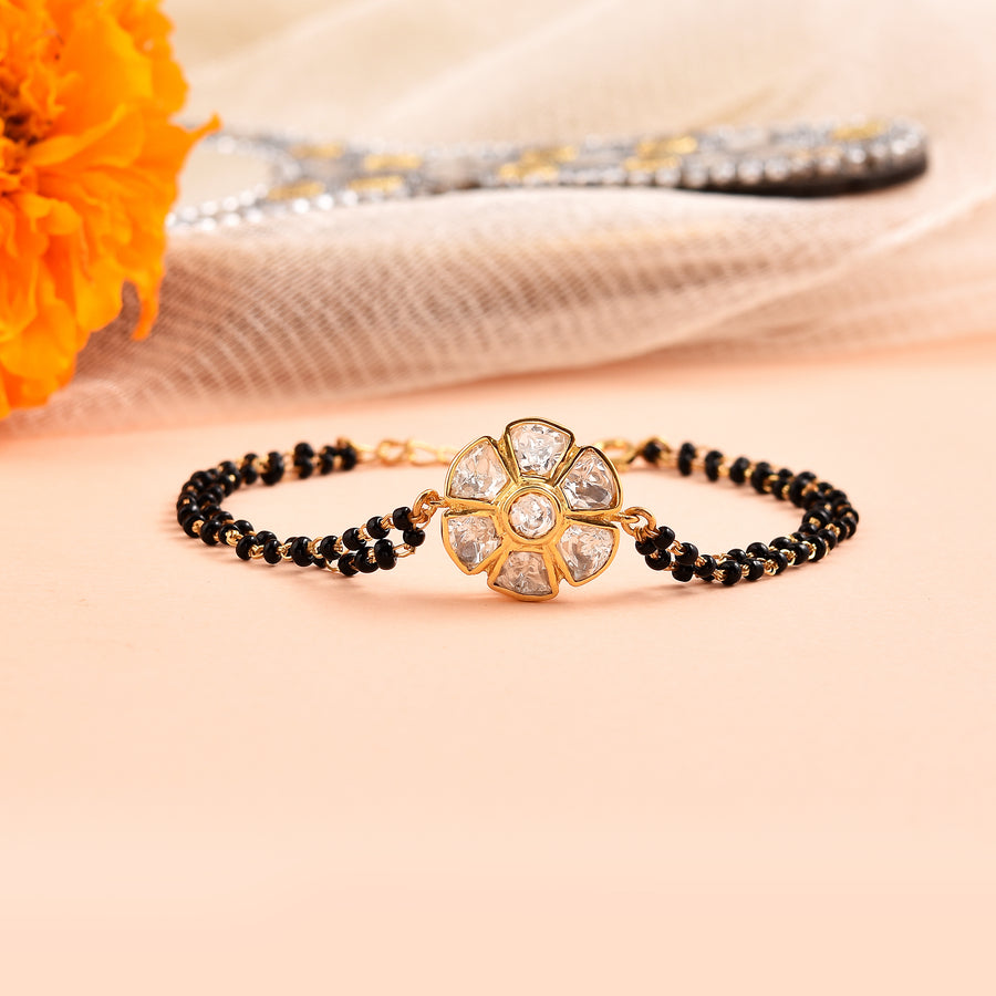 Moissanite Polki Flower Cluster Mangalsutra Bracelet