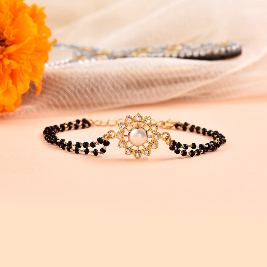 CZ-Studded Petals & Pearl Center Mangalsutra Bracelet