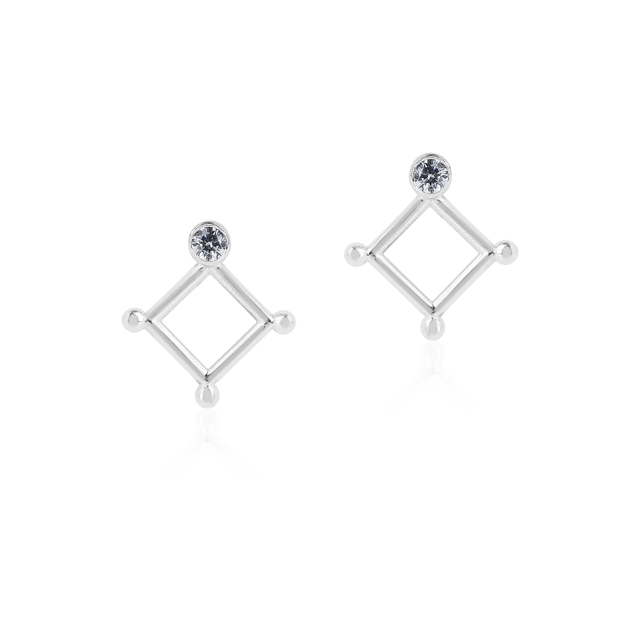 Rhombus Cubic Zirconia 925 Silver Stud Earrings