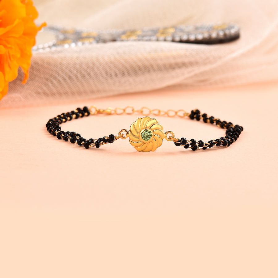 Gold-Plated Mangalsutra Bracelet with Tiny Flower Charm