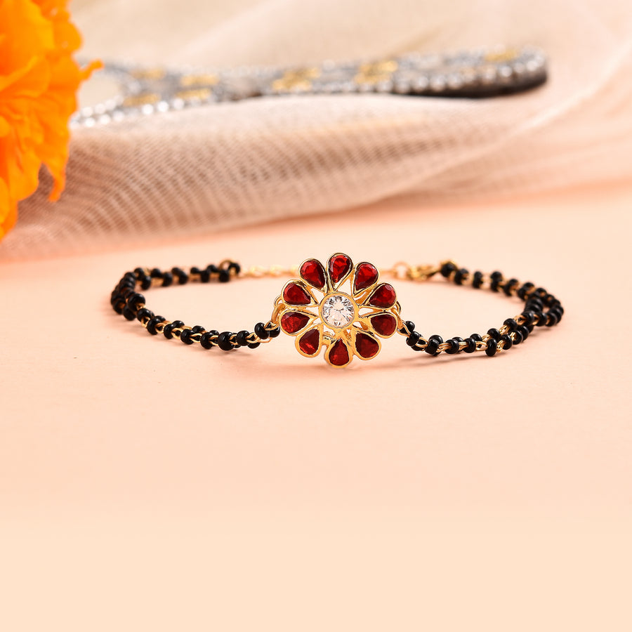 Red Stones on Petals Mangalsutra Bracelet
