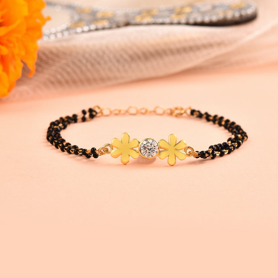 925 Silver Twin Flower Charm Mangalsutra Bracelet