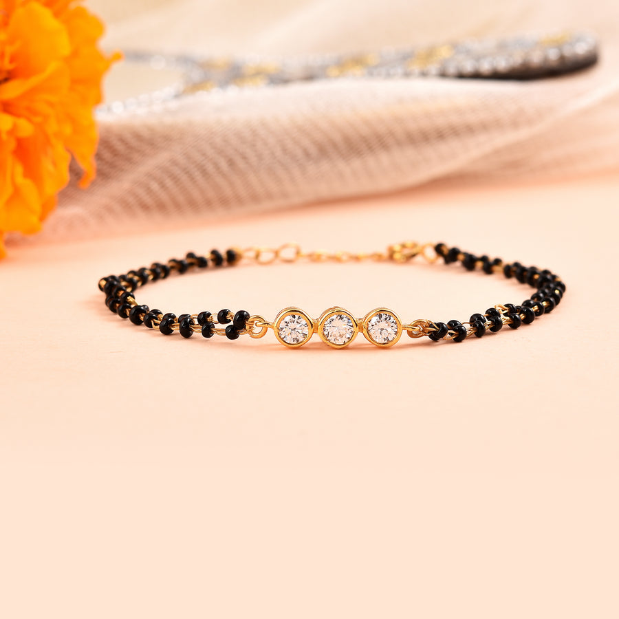 Gold-Plated Minimal CZ 3-Dot Mangalsutra Bracelet