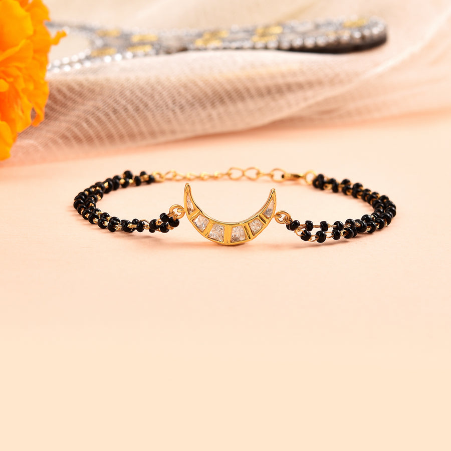 Half Crescent Moon Polki Charm Mangalsutra Bracelet