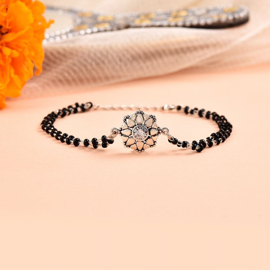925 Silver Oxidized Floral Mangalsutra Bracelet