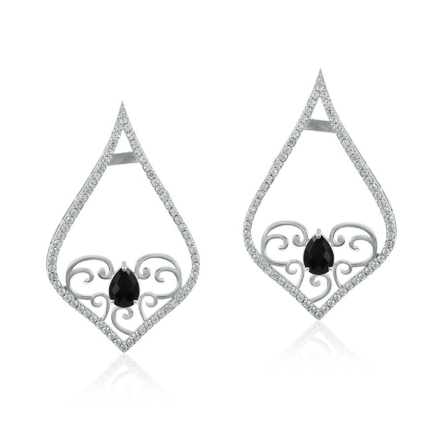 Black Onyx 9250 Silver Dangle Earrings