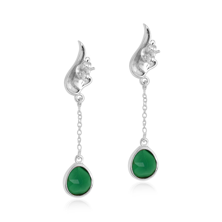 Angel Fly Green Onyx Silver Drop Earrings