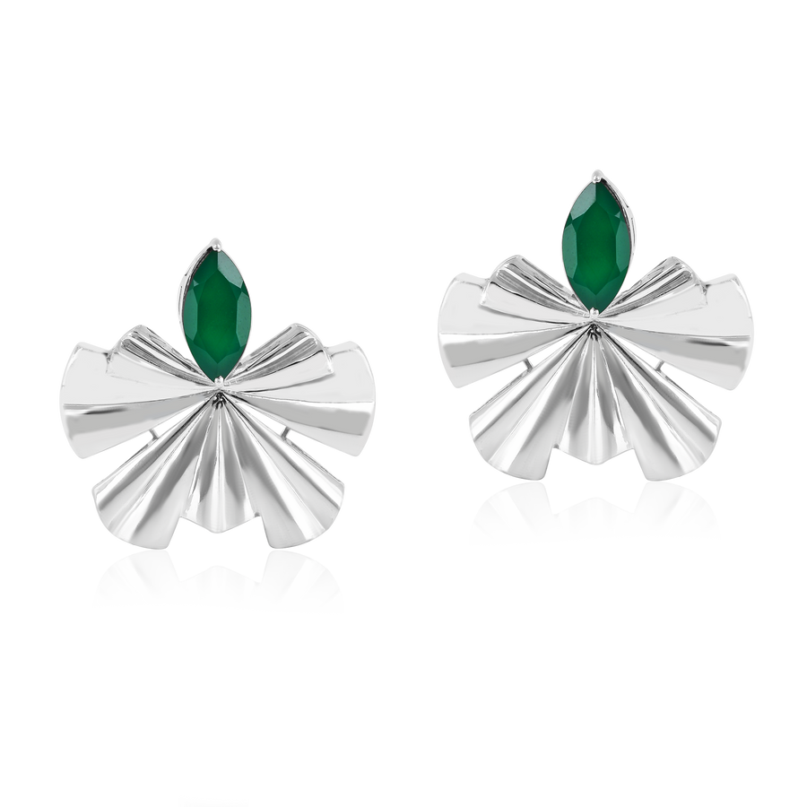 Bismarck Palm Leaves Green Onyx Stud Earrings