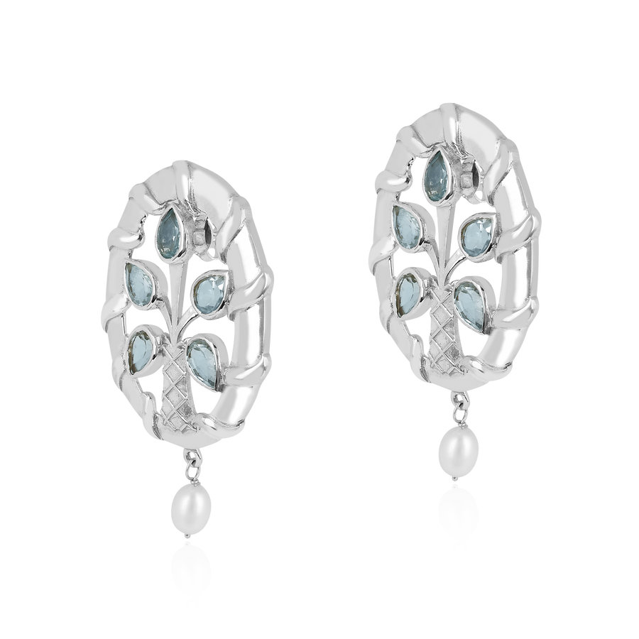 Blue Topaz Palm Tree Silver Earrings
